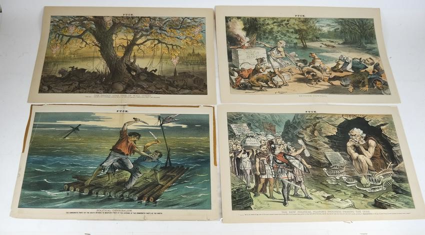 PUCK: Group of 5 Political Cartoons, Double Page