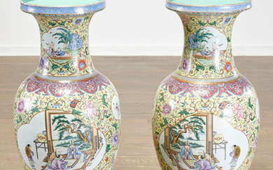 Pair Chinese famille jaune porcelain palace vases