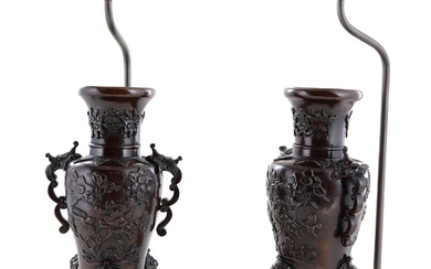 Pair Japanese Bronze Urns, Converted to Lamps (2pcs)