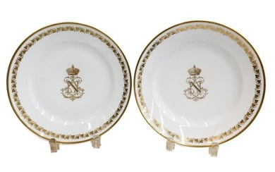 Pair Manufacture de Sevres Dinner Plates, Chiffe Dore De L'Empereur Napoleon III