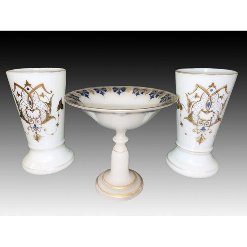 Pair Of Opaline Vases & Tazze With Gold Gilt, 19th/20th Cent...