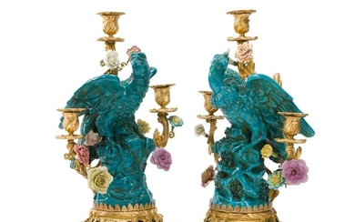 Pair of 19th C. Chinoiserie Porcelain & Bronze