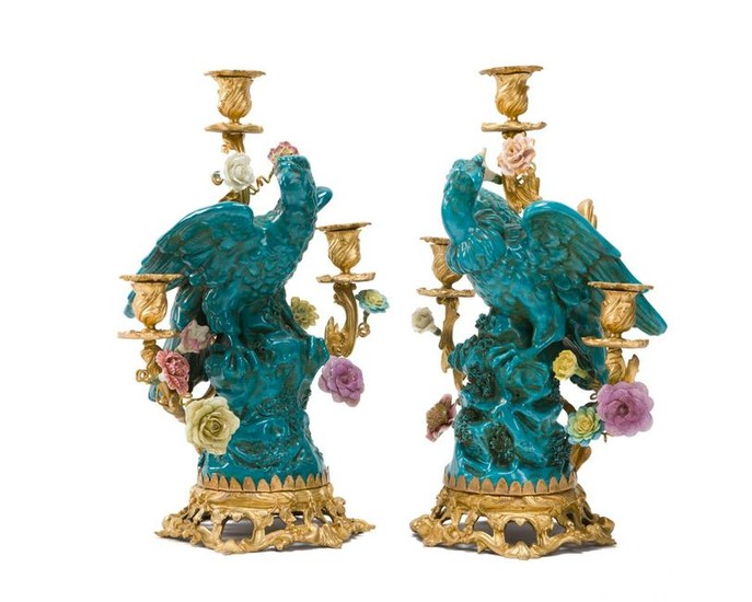 Pair of 19th C. Chinoiserie Porcelain & Bronze