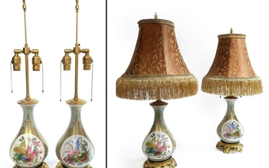 Pair of 19th C French Porcelain Bronze Mounted Lamp