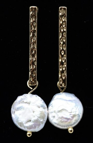 Pair of 9mm Coin Form Pearl Pendant Earrings
