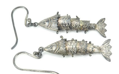 Pair of Antique Chinese Silver Koi Fish Earrings