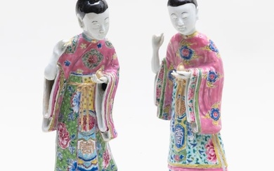Pair of Chinese Export Porcelain Famille Rose Porcelain Models of Court Ladies