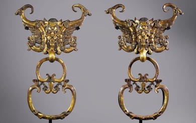 Pair of Chinese Han Dynasty gilt bronze shop Headles