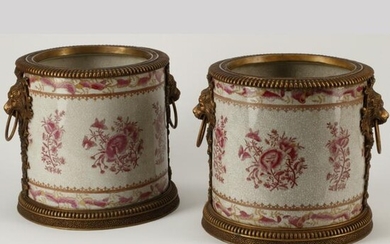 Pair of Dresden Style Porcelain Cylindrical Cache Pots