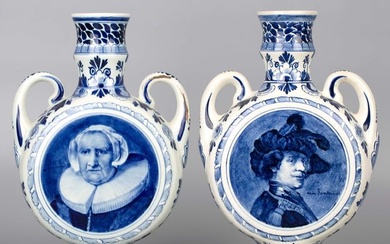 Pair of Dutch Delft Blue Art Pottery