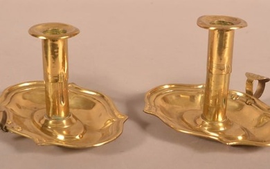 Pair of English Brass Saucer-Base Candlesticks