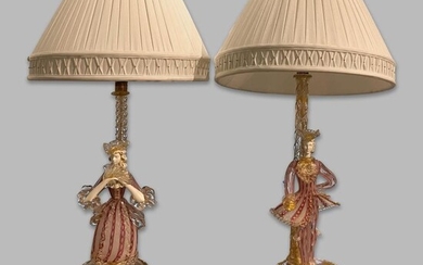 玻璃人物工艺台灯一对 二十世纪 Pair of Glass Figures Table Lamp, 20th...