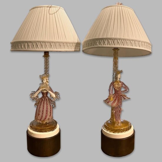 玻璃人物工艺台灯一对 二十世纪 Pair of Glass Figures Table Lamp, 20th...