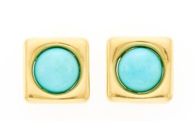 Pair of Gold and Turquoise Earrings