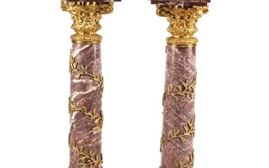 Pair of Louis XV Style Red Marble Pedestals