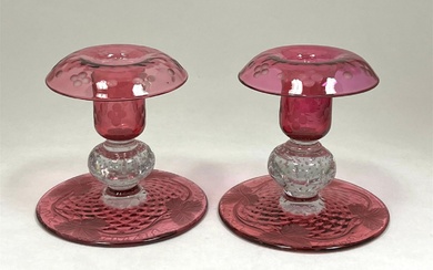 Pair of Pairpoint Cranberry candlesticks