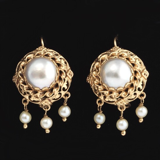 Pair of Victorian Style Gold and Pearl Earrings