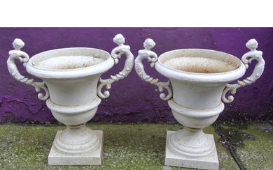 Pair of Victorian design cast iron campana shaped flower vas...