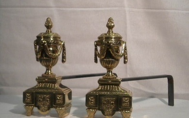 Pair of gilt brass andirons