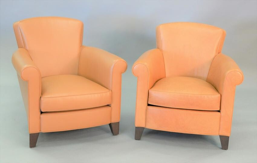 Pair of tan leather upholstered contemporary club