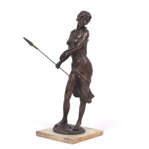 Patinated Bronze Sculpture of Amazon Queen on Marble Base