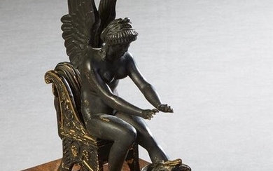 Patinated Spelter Seated Winged Female Angel Figure