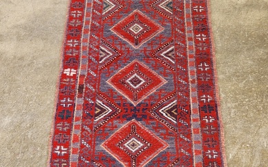 Persian hand knotted pure wool Baluchi runner (380 x 80cm)...