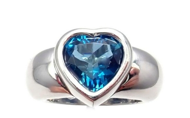 Piaget 18k White Gold London Blue Topaz Heart Ring Sz