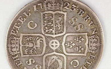 Pièce de demi-couronne en argent de 1723 George I. Condition comme sur les photos. 14.75g...