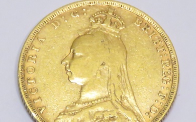 Pièce en or "Souverain, Reine Victoria, Jubilé" datée de 1890. Poids : 7g99. Diam :...