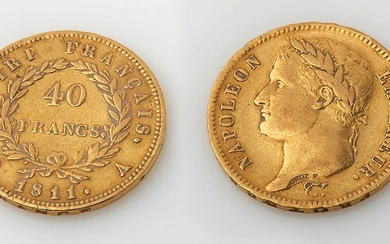 Pièce en or de 40 Francs 1811 A. Diam. : 2,5 cm. Poids : 12,82...