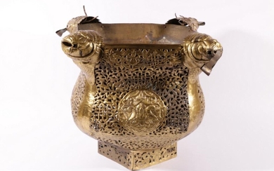 Pierced Brass Chinese Censer (H:44 W:44 D:44cm)