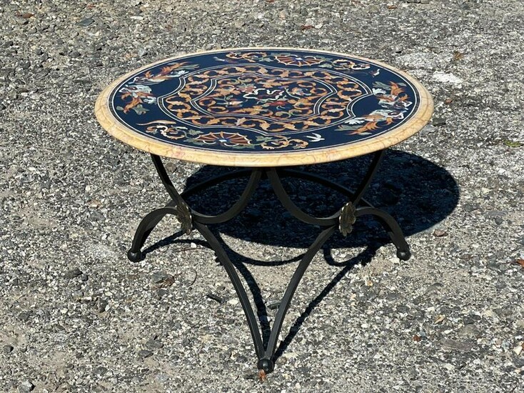 Pietra Dura and Wrought Iron Cocktail Table