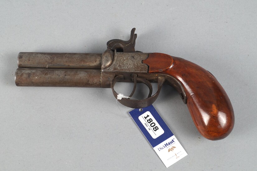 Pistolet à percussion à double canon, Belgique, cachet de coulée "L.E.G.", 1810-1853, avec crosse en...