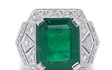 Platinum 7.85 Ct. Emerald & Diamond Ring