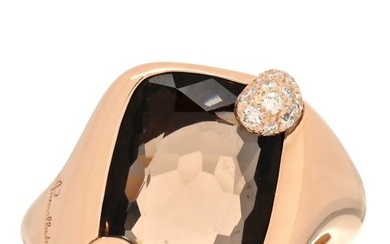 Pomellato 18K Rose Gold Diamond Smoky Quartz Ritratto Ring 55 7.25