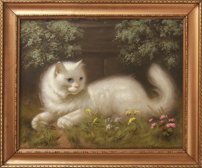 Portrait of a White Cat Oil on Canvas