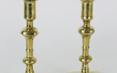 Pr of English Queen Anne Brass Candlesticks, circa 1760