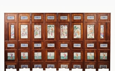 Qing, 8-Panel Chinese Porcelain Folding Screen