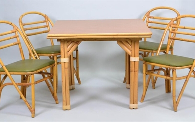 RITTS TROPITAN RATTAN FOLDING BREAKFAST TABLE AND FOUR CHAIRS