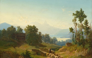 ROBERT ZÜND(1827 Lucerne 1909)Le lac de Lauerz.Huile sur toile.Signé en bas à droite de manière...