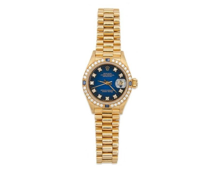 ROLEX 18K Gold, Diamond, and Sapphire "Oyster Perpetual