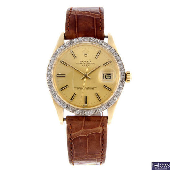 ROLEX - a gentleman's 14ct yellow gold Oyster Perpetual Date wrist watch.