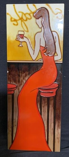 Raised Ceramic Illustration of Woman Drinking