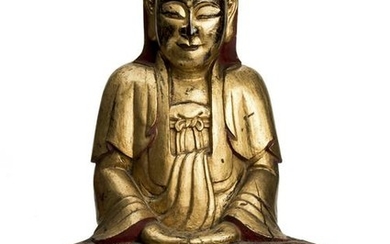 Rare Gilt Lacquered Wood Statue of Bodhisattva Guanyin.