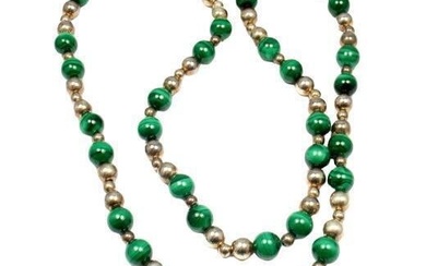 Rare Tiffany & Co. Sterling Silver Green Malachite Bead Necklace 30"
