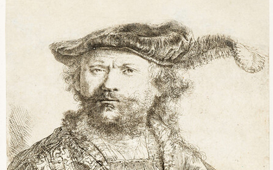 Rembrandt van Rijn (1606-1669) Self Portrait in a Velvet Cap and Plume