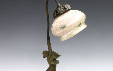Rigual Art Nouveau Lamp with Quezal Shade