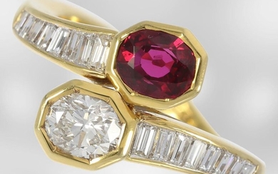 Ring: Italian designer ring with ruby and diamonds,...