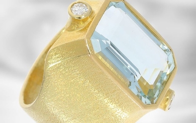 Ring: interesting goldsmith ring with aquamarine and diamonds,...